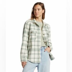 Billabong Adventure Plaid Shirt Jacket Fleece Soft in Green & White Size M